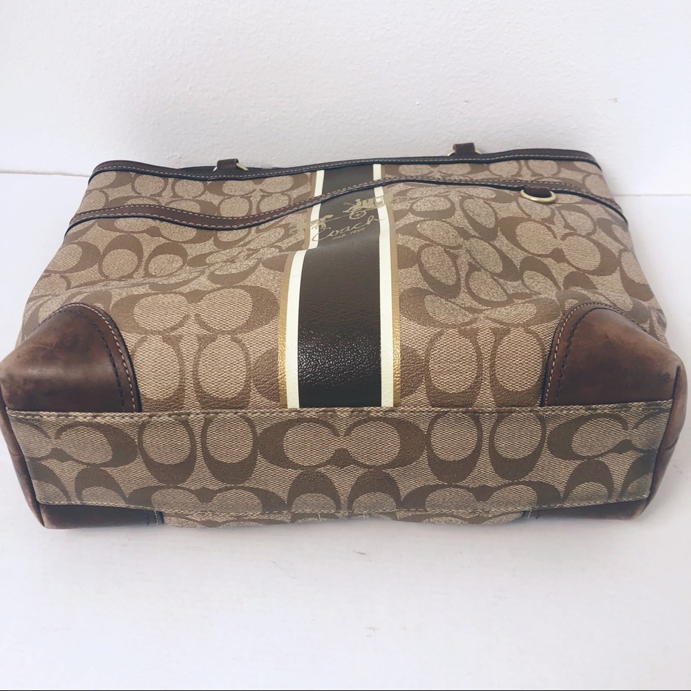 Coach Khaki Canvas Leather Handbag W est. Design - Picture 4 of 8